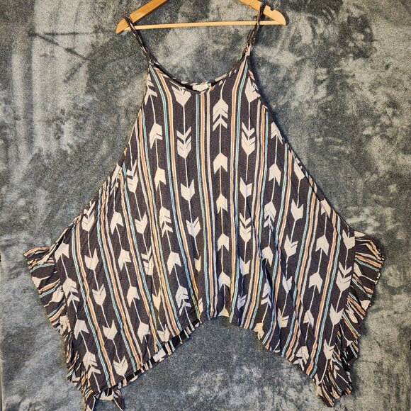 Billabong Grey Mini Dress Handkerchief Hem Boho Hippie Arrow Womens Size Medium - Picture 6 of 13